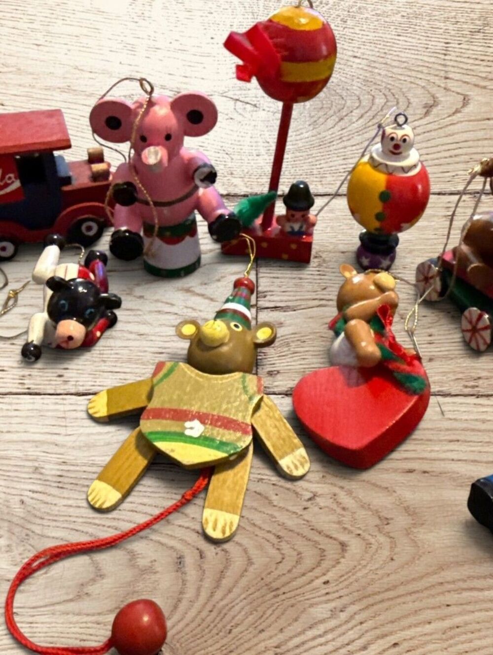 intage Wood Christmas Ornaments Lot 11 Circus Toys Kitschmas Retro Whimsical